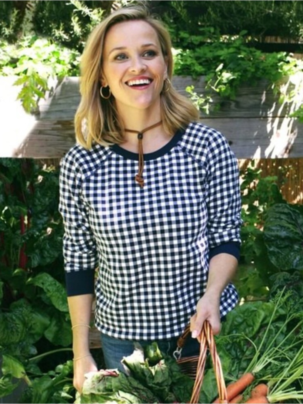 Draper James Navy Gingham Check Sweatshirt Top Size 1X Preppy